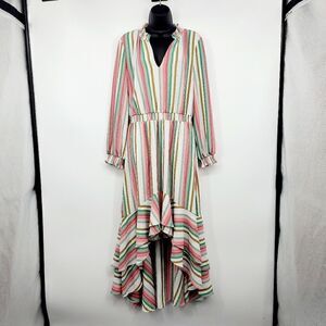 1 State stripped long sleeve high/low dress.